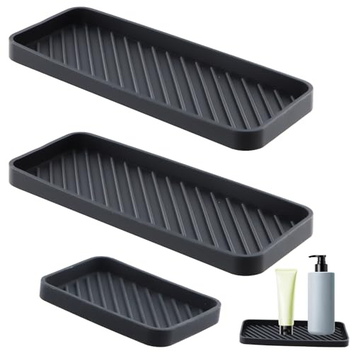 Culinavog Spülbecken Organizer Silikon Schwammhalter 23cm*9cm, 13.5 * 9cm Küche Bad Organizer für Schwämme, Bürsten, Seife, Seifenhalter aus Silikon für Abtropfmatte silikon (Schwarz, 3 Stück)