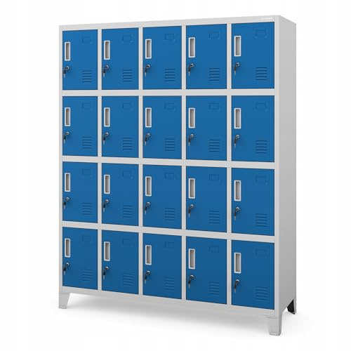 Jan Nowak Umkleideschrank Metall für 20 Nutzer, abschließbar, 172x136x45 cm | Spindschrank Personalschrank für 20 Nutzer, abschließbare Fächer je 10 kg, Lüftung, Namensschilder, Stahl, Wandmontage