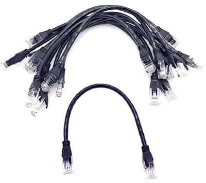 JZK 10x Negro CAT 6 Ethernet cable, 30 cm y 10 Gbps alta velocidad, conector RJ45 para red LAN, módem, enrutador, computadora y portátil