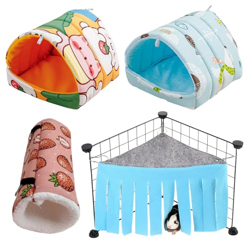 KIKAWORD 4 Pcs Guinea Pig Cage Accessories Set, Guinea Pig House, Rabbit Beds, Guineas Pigs Hideaway Hammock Corner, Winter Small Animal Bed For Rabbits Chinchillas Hamsters Hedgehogs Rats