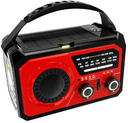ALCXAZS Linterna LED Solar Radio Am/FM Banco de energía de Emergencia ABS Linterna LED Potencia BT manivela Radio Sos, Rojo