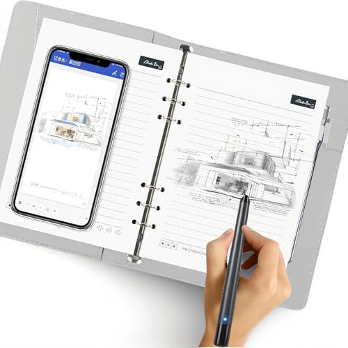 Topiky Smart Pen Notebook Set, 5.0 Stylo Numérique avec 360 ° Angle D'écriture en Temps Réel OCR Reconnaissance de Texte, pour iOS Étude Dessin Prise de Notes (Patchwork Gris Noir)