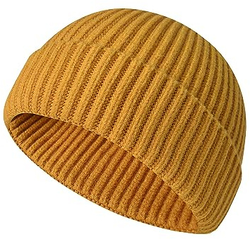 haetair Beanie Hat for Men - Fisherman Beanie Trawler Beanie Knitted Cuffed Winter Hat Skullcap Gifts for Mens (UK, Alpha, One Size, Yellow)
