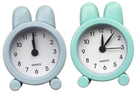 Baluue Kleiner Metall Tischwecker mit Hasenohren in Blau für Schlafzimmer | Leise Uhr mit Leicht Einstellbarem Alarm, 1 Stück, als Zimmerdeko und Nachttisch Modell
