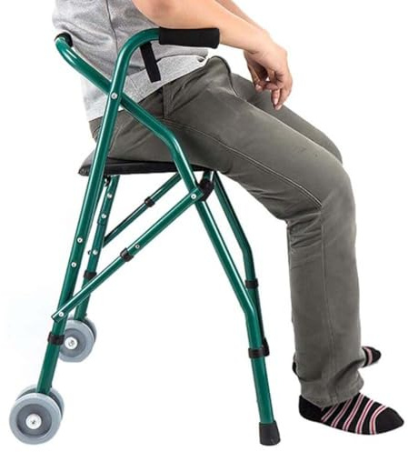 Gehbock mit Rollen Klappbar, Rollator Aluminium, Gehhilfe für senioren,2 räder, Stabil, Höhenverstellbar, Mit gepolstertem sitz, Faltbar und leicht, Gepolsterter rückenlehne, Leichtgewicht