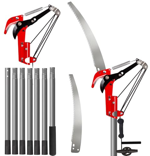 Walensee Teleskop-Baumschere 2-in-1 mit Astsäge, 3 M ausziehbare Stange, Baumschneider mit Stahlklinge und Astschneider, leichte, hochfeste Griffe für einfache Garten- und Baumpflege, Rot