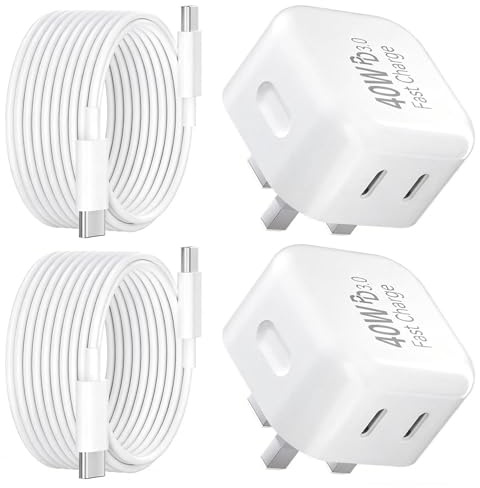 USB C Charger for iPhone 17 16 15 Charger 40W Fast Charger USB C Plug and Cables 2M, 2Pack Type C UK Wall Phone Power Adapter USBC Lead for iPhone 17 Air 16 15 Pro Max/iPad/Samsung S25 Ultra/S24/S23