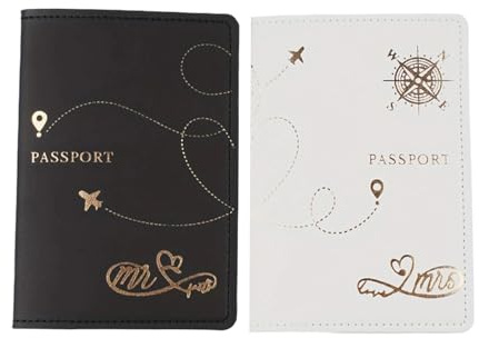 Rebellious Juego de fundas para pasaporte de 2 piezas para parejas, luna de miel, regalo de boda, esencial, piel sintética suave, fundas para pasaporte para mujeres y hombres, set de regalo esencial