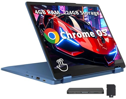Lenovo Flex 3i Chromebook 31.0 cm WUXGA - Laptop 2 en 1 con pantalla táctil, Intel N100, 4 GB LPDDR5, 224 GB de almacenamiento (64 GB eMMC + 160 GB de estación de acoplamiento), gráficos Intel UHD