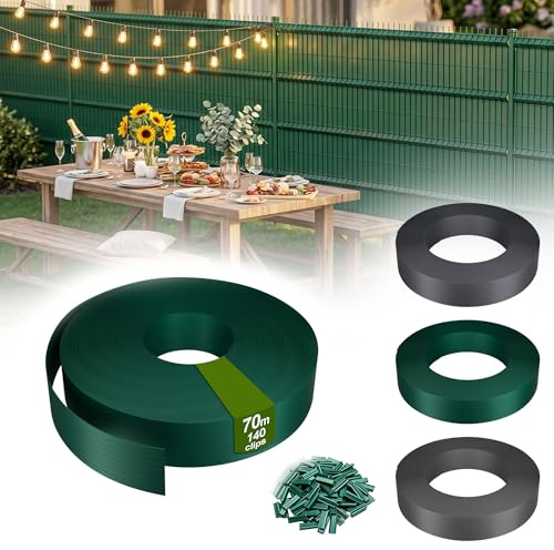 UISEBRT PVC insynsskyddsremsor med 140 fästklämmor för dubbla stavar och stängselmattor, 70 m x 4,7 cm insynsskydd staket, 100 % ogenomskinligt vindskydd, UV-resistent vattentät, grön