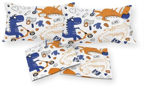 SpazioTessile Completo Letto Set Lenzuola o Federe Fantasia Dino Dinosauri 100% Cotone (Singolo)