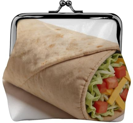 Burrito Porte-monnaie en cuir avec coussin pour femme - Petit portefeuille avec verrou de baiser, mini porte-cartes pour clés, rouge à lèvres, joli sac à main pour voyage