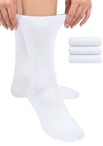 Hugh Ugoli Chaussettes Habillées & Business Femme en Bambou | Chaussettes Mi-mollet Fines, Décontractées & Respirantes, Lot de 3 Paires, Blanc, Pointure: 36-39