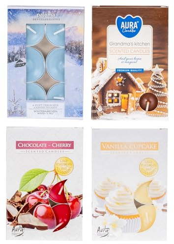 24 Teelichter 4x6 Stück Vanille Schoko Kirsche Wintermärchen Duftkerzen Deko Kerzen Aroma Duft Weihnachtsdüfte Weihnachtlich