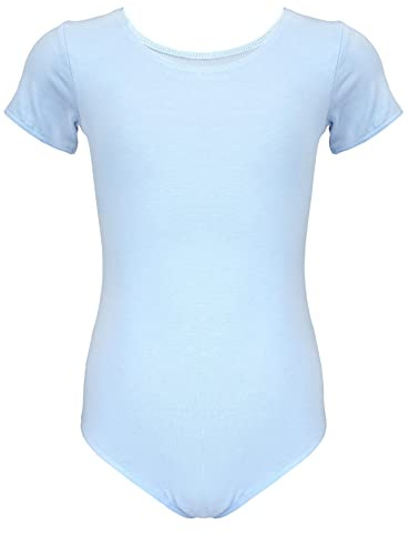 Aquarti Body da Danza con Maniche Corte per Bambina, Azzurro chiaro, 158