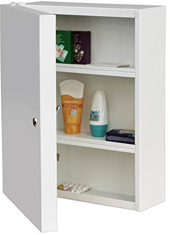 banjado Medizinschrank abschliessbar weiß 35x46x15cm - großer Arzneischrank für die Hausapotheke - Medikamentenschrank aus Metall zur Medikamenten Aufbewahrung