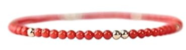 World Wide Gems Jewelry Authentische Italienische Koralle, Mediterranes 3 mm Rote Koralle Perlenarmband, Natürlicher Edelstein Metall Stein, One Size