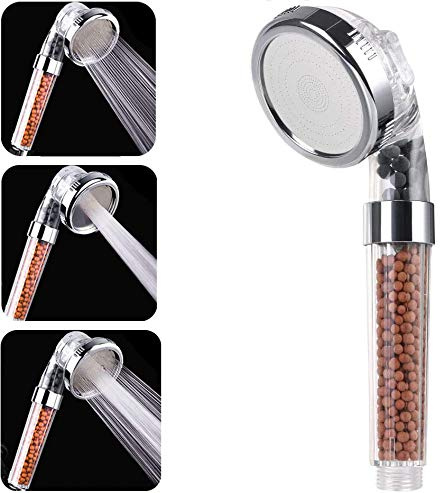 Douchette avec 3 modes de sortie d'eau, pomme de douche avec pression accrue, filtre à ions et anticalcaire