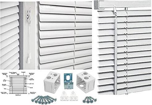 Optimal Products PVC Window Venetian Blinds Strong Trimmable Easy Fit Child Safe Home Office Blind Black Cream White Silver Teak And Natural (White, 120 x 213 cm)