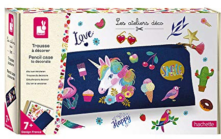 Janod - Federtasche zum Verzieren und individuell Gestalten - Les Ateliers Déco - Set für kreative Freizeitbeschäftigungen für Kinder - Feinmotorik und Konzentration - Ab 7 Jahren, J07917