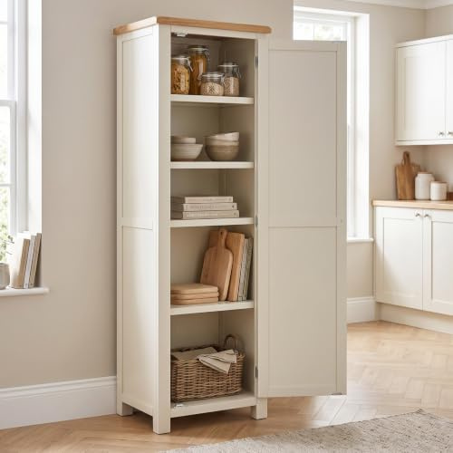 Cotswold Cream Painted Single Shaker Kitchen Pantry Cupboard - Compact Storage Solution, Adjustable Shelves, Perfect for Kitchen or Dining Room - H 1900mm x W 600mm x D 450mm