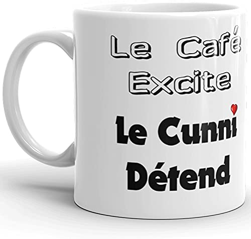 Kalféa Mug Humour coquin le café excite le cunni détend tasse céramique Qualité Idée Cadeau Originale Anniversaire Noël Fête ami collegue homme femme famille fiancé super pote 325ml