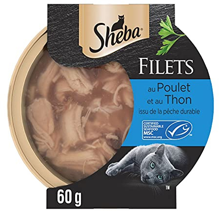 SHEBA Filets Nourriture pour Chat Adulte au Poulet et au Thon en Sauce, 32 barquettes de 60 g