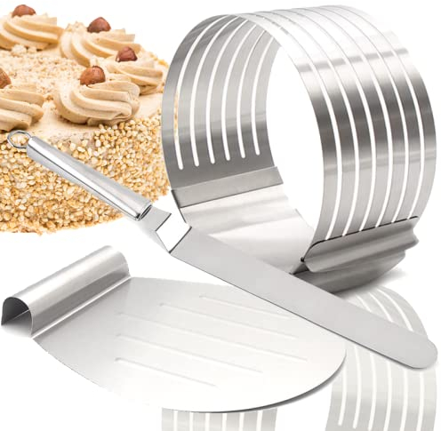 Smart-Planet Tortenring Set 4-teilig mit verstellbarem Backring hoch, Tortenform Schneidehilfe - Kuchenheber und Konditormesser, Torten Zubehör aus Edelstahl spülmaschinenfest