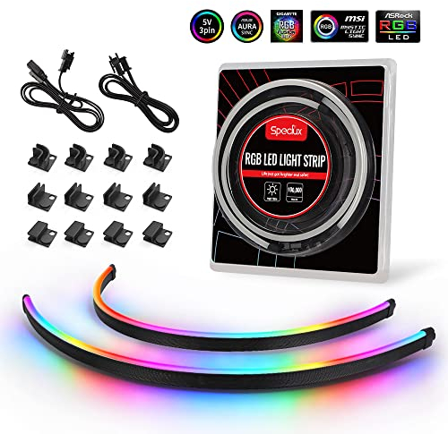 Speclux Tira de LED RGB direccionable para PC NEON, 2x15.7 pulgadas WS2812 RGBIC Rainbow Magnetic ARGB strip para Aura SYNC de 5V y 3 pines, Gigabyte RGB Fusion, con 12 fuertes soportes magnéticos