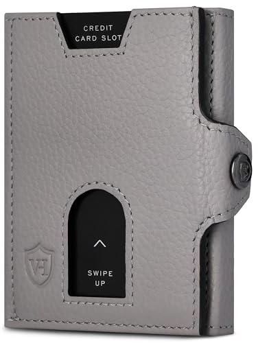 VON HEESEN Slim Wallet mit RFID Schutz - Geldbörse Herren klein - Mini Geldbeutel Damen Portmonee - Kartenetui Echtleder Karten Portemonnaie - Leder Kreditkartenetui Grau