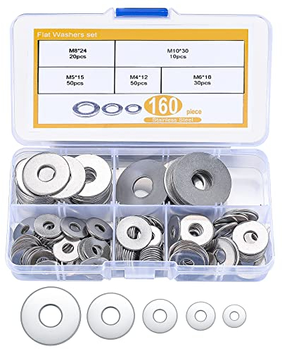 160 Pezzi Rondelle Piatte in Acciaio Inossidabile, Rondelle di Sicurezza Piatta Distanziatori per Manutenzione Bulloni a Vite Fissi Industriali - M4, M5, M6, M8, M10