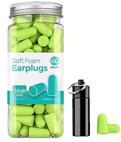 ERM TOOL Ultra Soft Foam Earplugs, 60 Pairs Reusable Earplugs for Sleeping, 38dB Highest SNR, & Comfortable Hearing Protection Snoring, Studying, Travel, Motorcycle, Loud Noise etc - Lemon Green