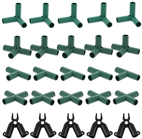 25 Stück 3-Wege 4-Wege Gewächshausrahmen Steckverbinder (für 11mm Stangen) | Pflanzpfähle Zaunrohrverbinder Gewächshaus Gebäude Rasenstützen