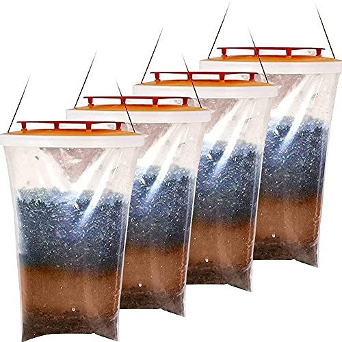 Fly Trap Catcher Hanging mit rotem Verschluss Einweg-Fliegenfalle im Freien zieht Eier Fliegen und Insekten Fliegenkäfig und Fliegenbeutel Outdoor,Non-Toxic (4)