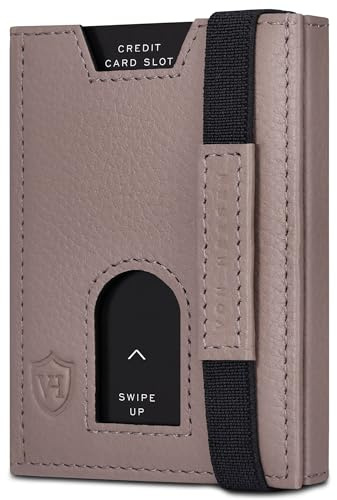 VON HEESEN Leder Slim Wallet - Geldbeutel mit RFID Schutz - Mini Geldbörse für Herren und Damen - Kartenetui Echtleder Karten Portemonnaie klein - Kreditkartenetui Taupe