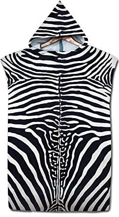 Hiseng Poncho Handtuch Tierdruck Badeponcho Surf Poncho mit Kapuze Strandtücher Schwimmen Strand Poncho für Jugendliche Erwachsene Mikrofaser Badetuch (Zebra,75x110cm)