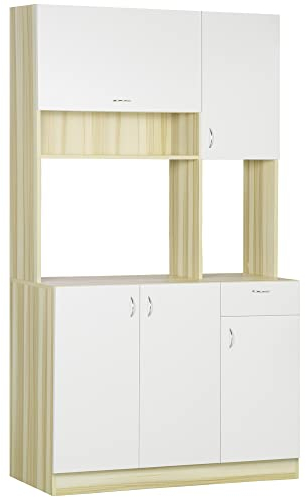 HOMCOM Buffet de Cuisine Armoire de Cuisine contemporaine -Armoire de Rangement- Buffet Haut - 5 Portes, 1 tiroir, 3 niches - 102 x 48 x 180 cm