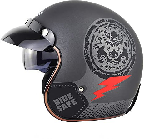 Retro Harley Jethelm Herren Damen Halbschalenhelm Cruiser Chopper Scooter Schnellverschluss Eingebautes Visier DOT ECE-geprüft Mopedhelm 3/4 Halbhelm Jethelm,B-XL=（61~62cm）