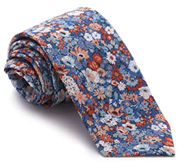 Cencibel Smart Casual Cravate Liberty Thorpe Hill Bleu avec Fleurs Célestes et Coraux, bleu