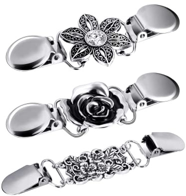 WOOXDYUK Lot de 3 clips pour chemises, robes, châle, pour femmes et filles, style vintage, argenté