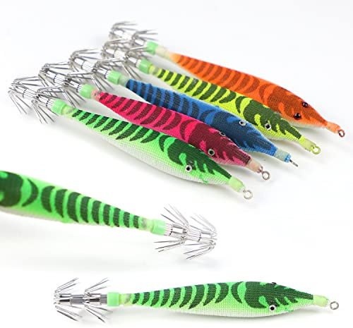 SXSHUN 6/10/26pcs Ensemble de Lumineuse Turlutte Leurres de Pêche Crevette Squid Jig Appât Set Leurre de Calamar des Pieuvre Seiches, B-10pcs