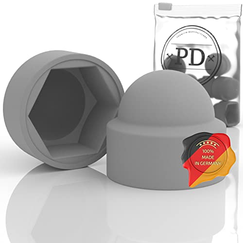 PD® Sechskant Schutzkappen M8 (Schlüsselweite 13) - Abdeckkappen für Schrauben Grau aus Kunststoff - Langlebige Abdeckkappen für Muttern & Schraubenkopf - Schraubenabdeckung Grau - 10 Stück