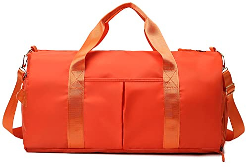 Hixingo 45L Borsa Palestra con Scomparto per Scarpe, Borsone Viaggio Borse Piscina Sportiva Duffel Bag per Uomo Donna Pieghevole Borsa a Tracolla Campeggio (45L,arancione)