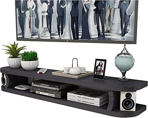 JUNNIU Tv Cabinet, Tv Lowboard, Floating Shelves, Wall Mounted Tv Media Console, Floating Desk Storage Hutch, Storage Console Bookshelf for Living Room, Black. Decoration