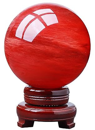 VIDECOR Bola de Cristal Rojo, Piedra de Fundición, Bola Curativa de Energía, Decoración del Hogar, Piedra Preciosa de Cristal de Cuarzo de Fusión para Meditación + Base,1.18in