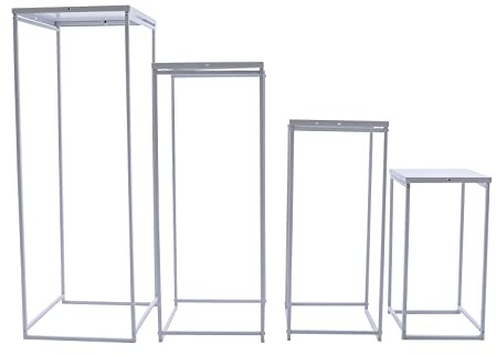 GramStudio Hochzeit Blume Stand, Weiß 4pcs Blumensäule Rack Vase Metall Blume, Quadratisch Tragfähigkeit 22.05-33.07 lbs, für Hochzeiten Geburtstagsfeiern Verlobungen