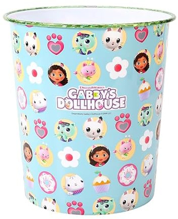 Gabby's Dollhouse Kids Waste Paper Bin for Bedroom, Playing & Study Room | Childrens Small Plastic Bucket Dustbin, Waterproof & Stain-Resistant, Open-Top Study Desk Basket | Kids Bedroom Accessories