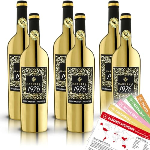 Nardelli 1976 Gold Edition Negroamaro Primitivo, halbtrocken, sortenreines Weinpaket + VINOX Winecards (6x0,75l)