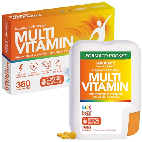 Multivitaminico Completo, Integratori Stanchezza, 360 mini compresse masticabili. Multivitaminico, complesso di Vitamine ad ALTO DOSAGGIO ideale per donna, uomo e bambino. Multivitamin, Agocap