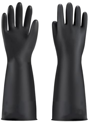 MIN-XL Heavy Duty Latex Gloves, Chemical Resistant Gloves,Safety Work Cleaning Protective Waterproof Industrial Rubber Gloves, Resist Strong Acid, Alkali and Oil (35CM,Thicker)